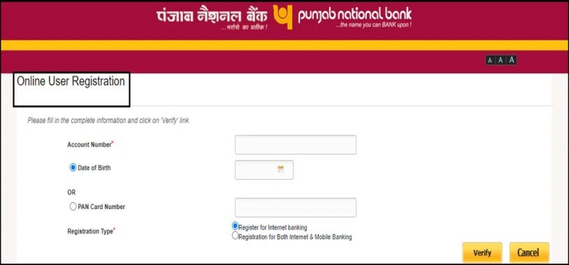 PNB net banking registration