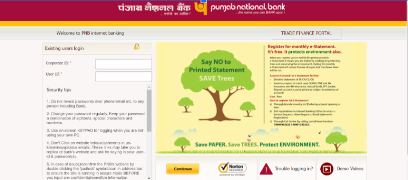 PNB Corporate Net Banking Login